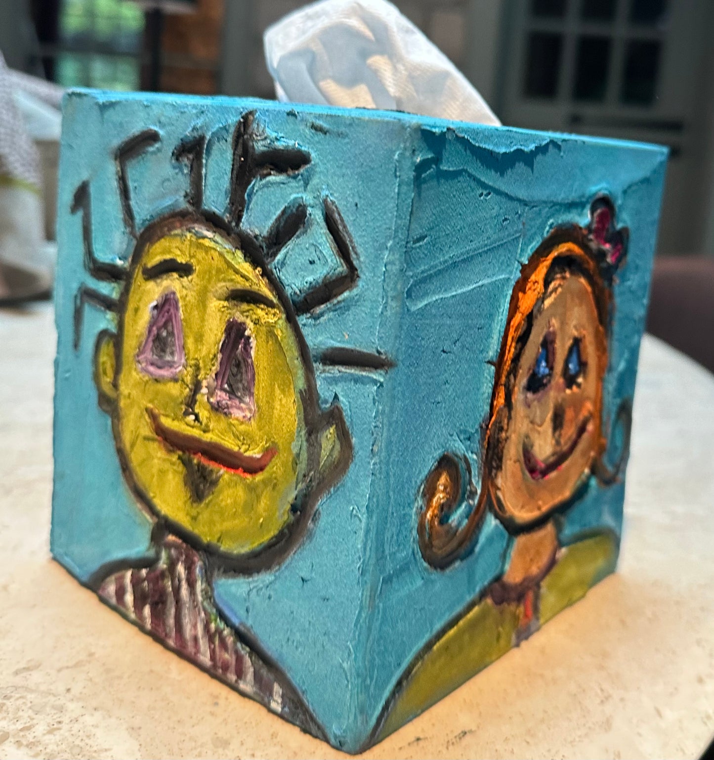 Paper mache hand painted tissue box