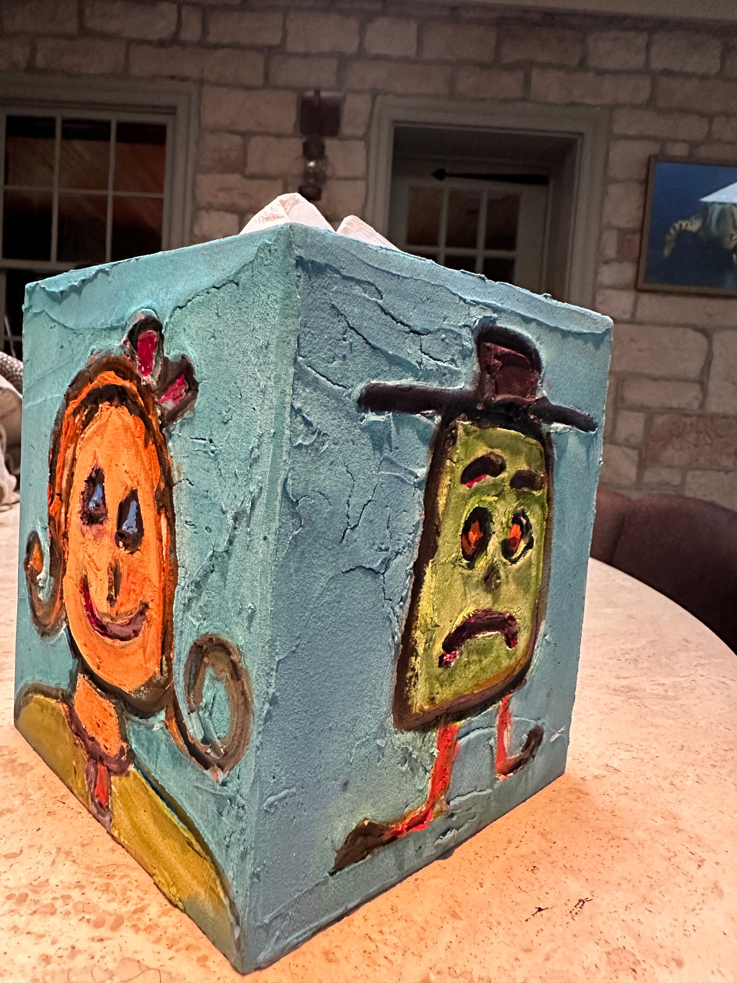 Paper mache hand painted tissue box