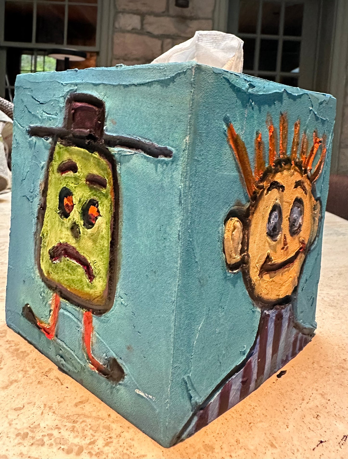 Paper mache hand painted tissue box