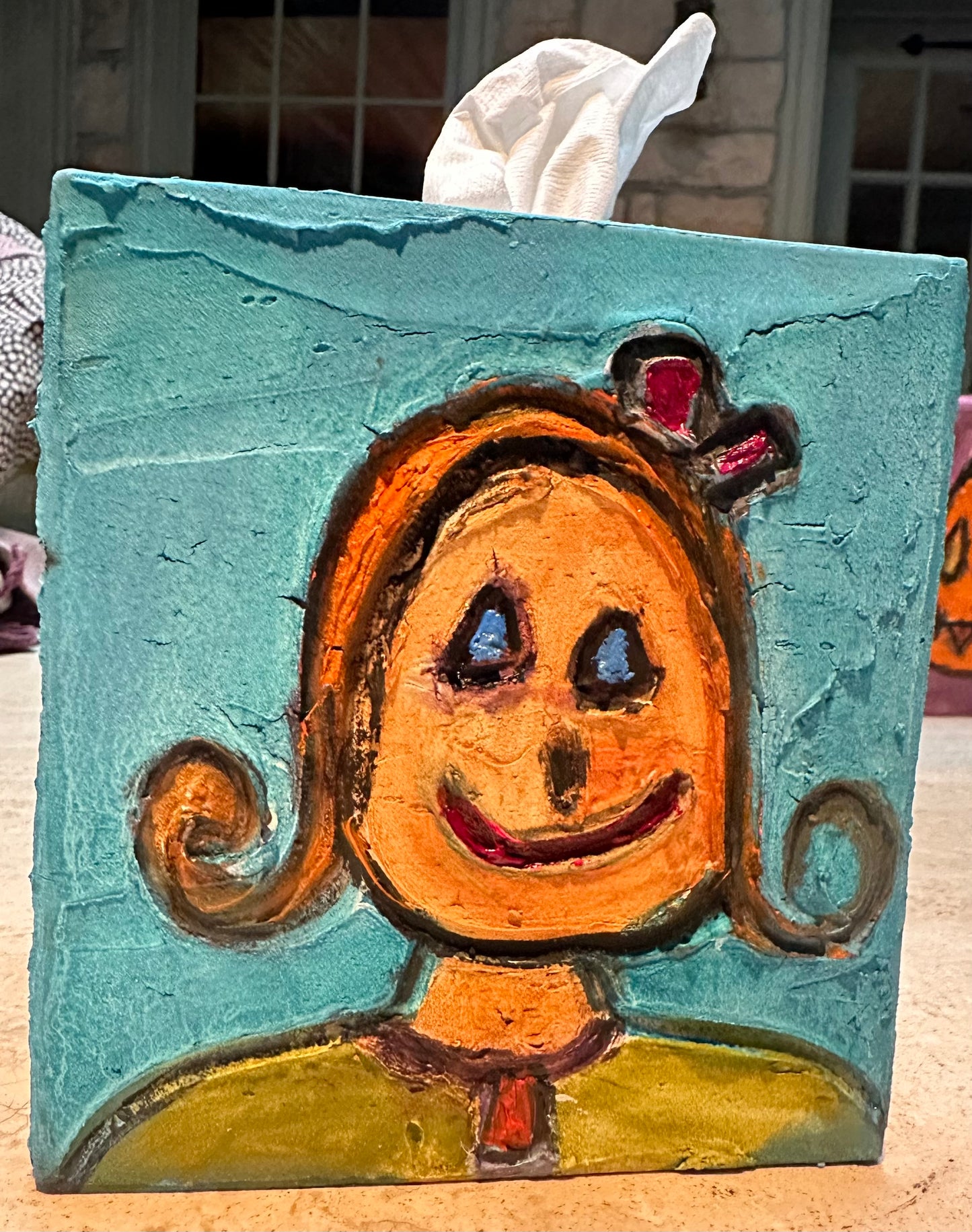 Paper mache hand painted tissue box