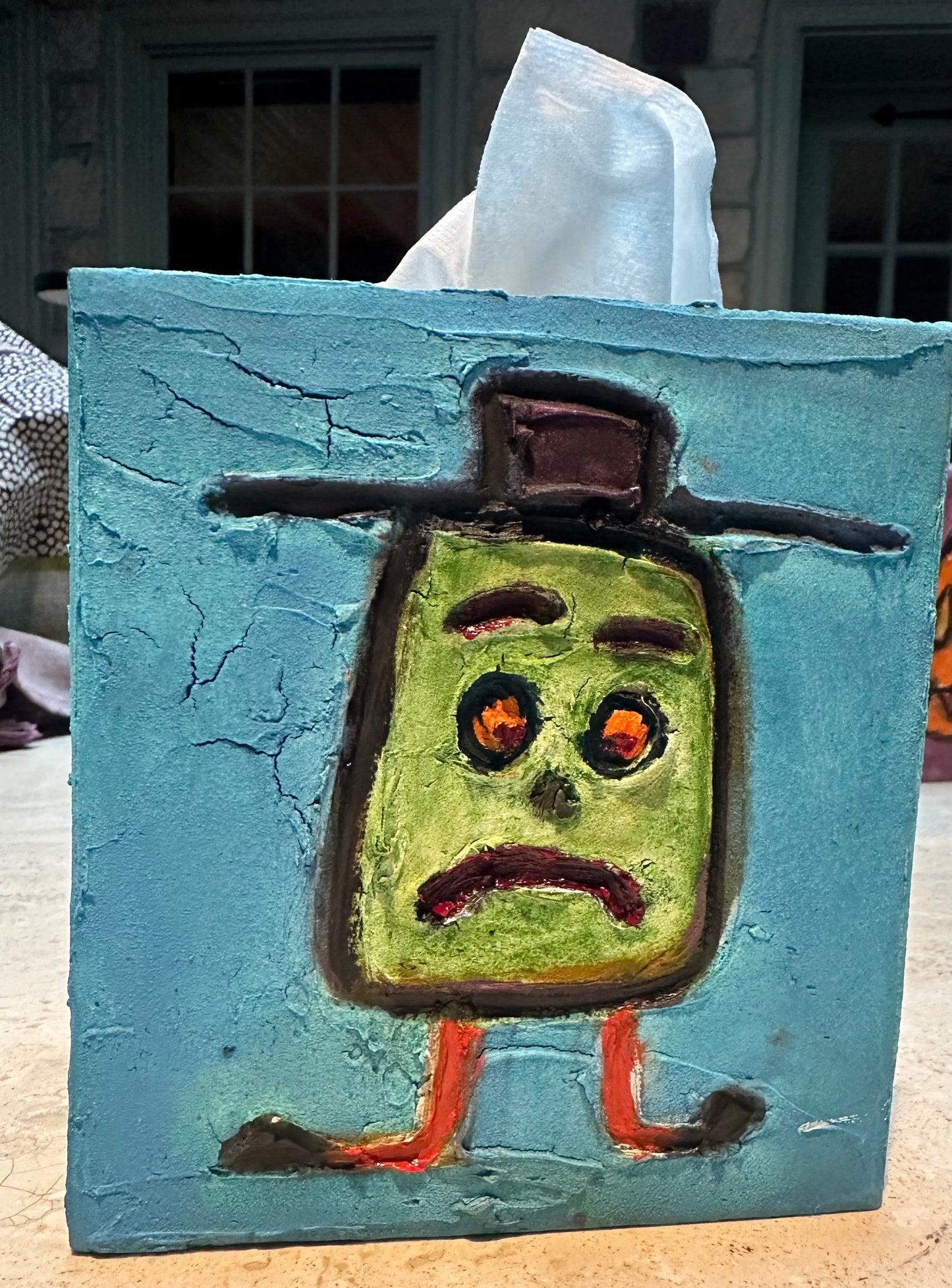 Paper mache hand painted tissue box