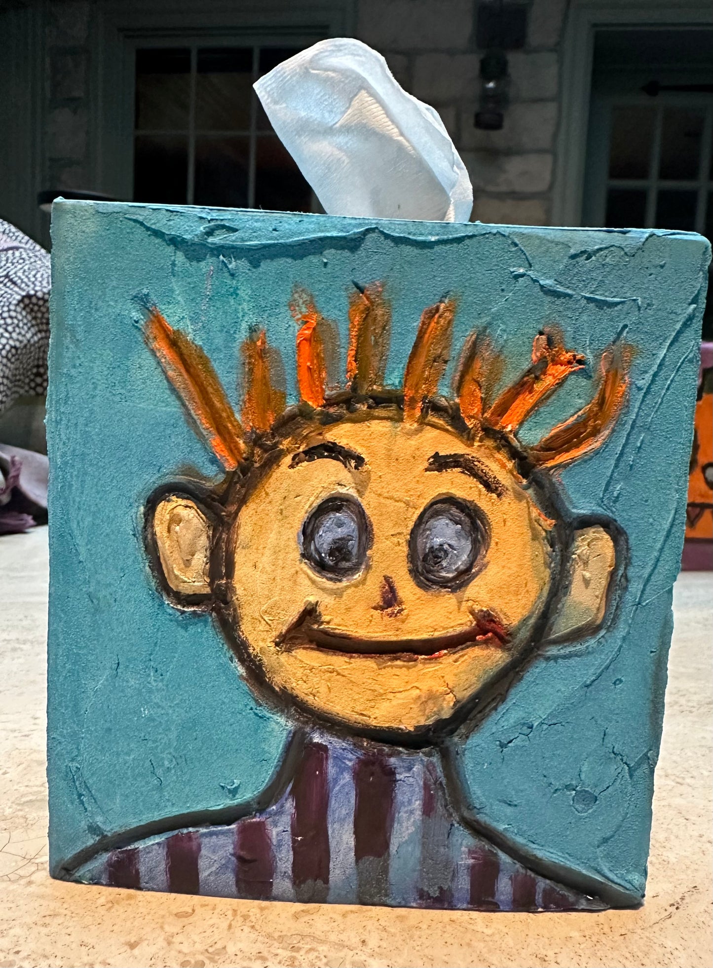 Paper mache hand painted tissue box