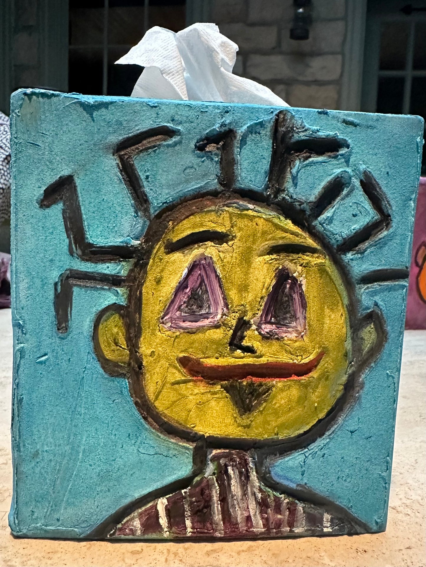 Paper mache hand painted tissue box